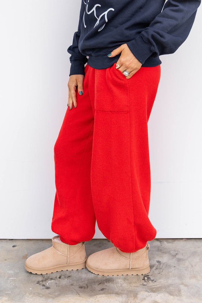 Relax Rib Pants - Red