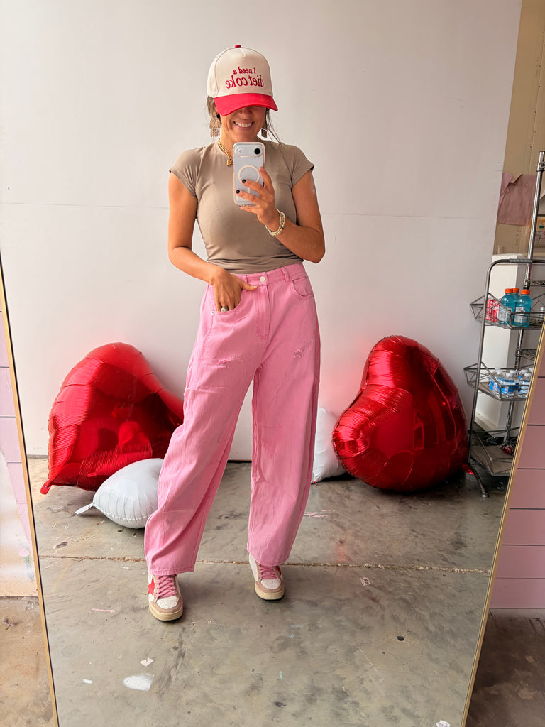 Vivid Fade Barrel Jeans - Washed Pink