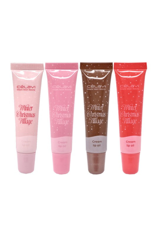 Celavi Winter Christmas Village 4pc Lip Oil Set