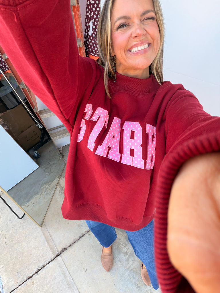 Polka Dot Mockneck sweatshirt - Maroon Stark