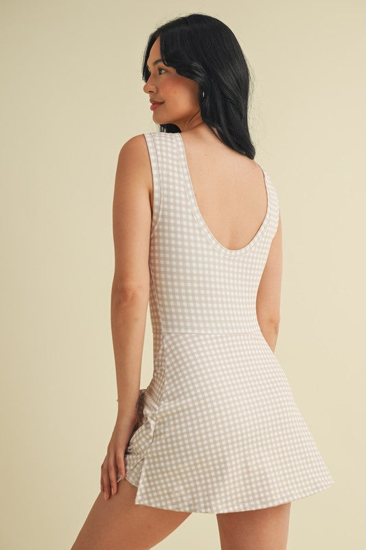Gone for Gingham Wrap Dress - Beige