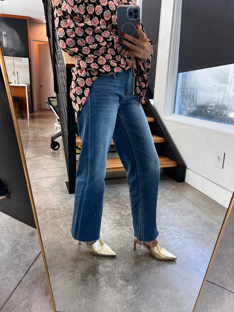 Tummy Control Mid Rise Crop Straight Clean Cut Hem- Risen