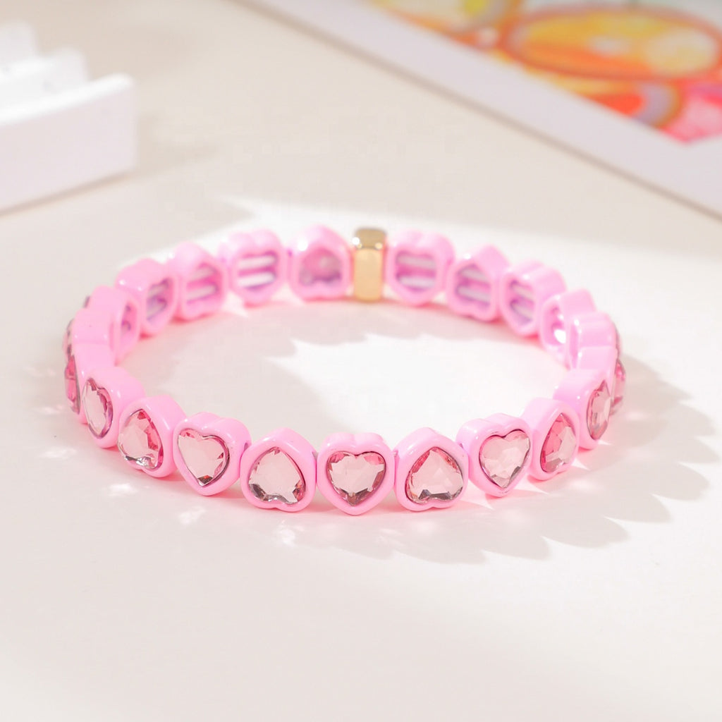 Heart Enamel Rhinestone Bracelet