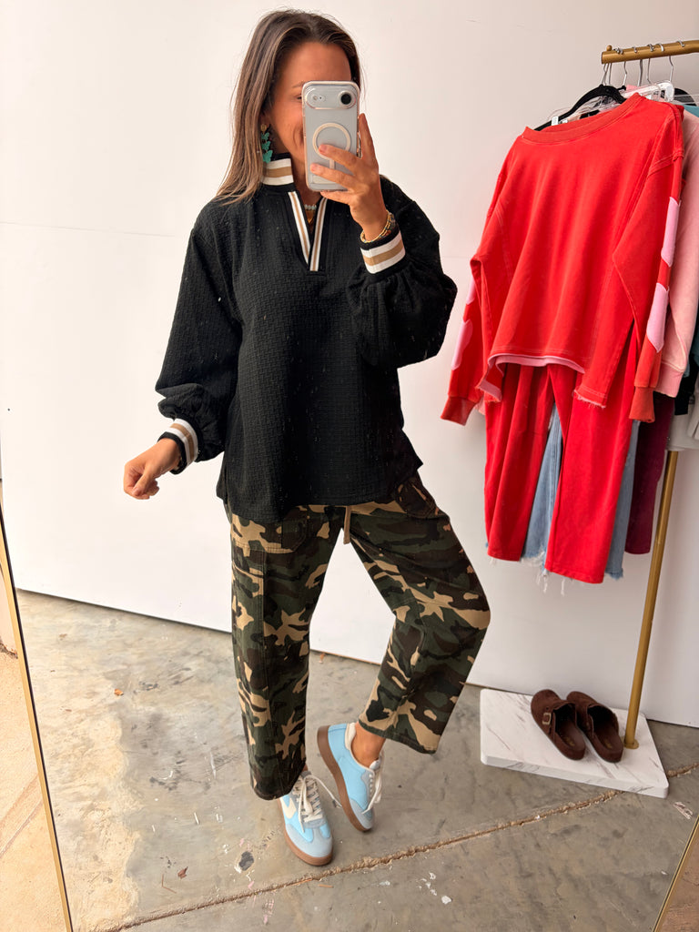 Saints Striped Top - Black