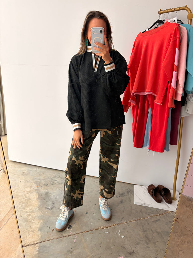 Saints Striped Top - Black