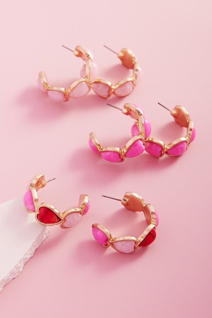 Vintage Heart Hoops- Hot Pink