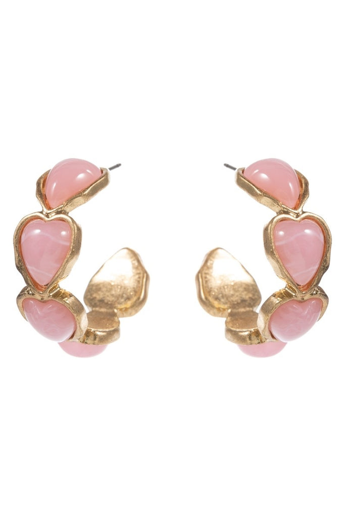 Vintage Heart Hoops- Light Pink