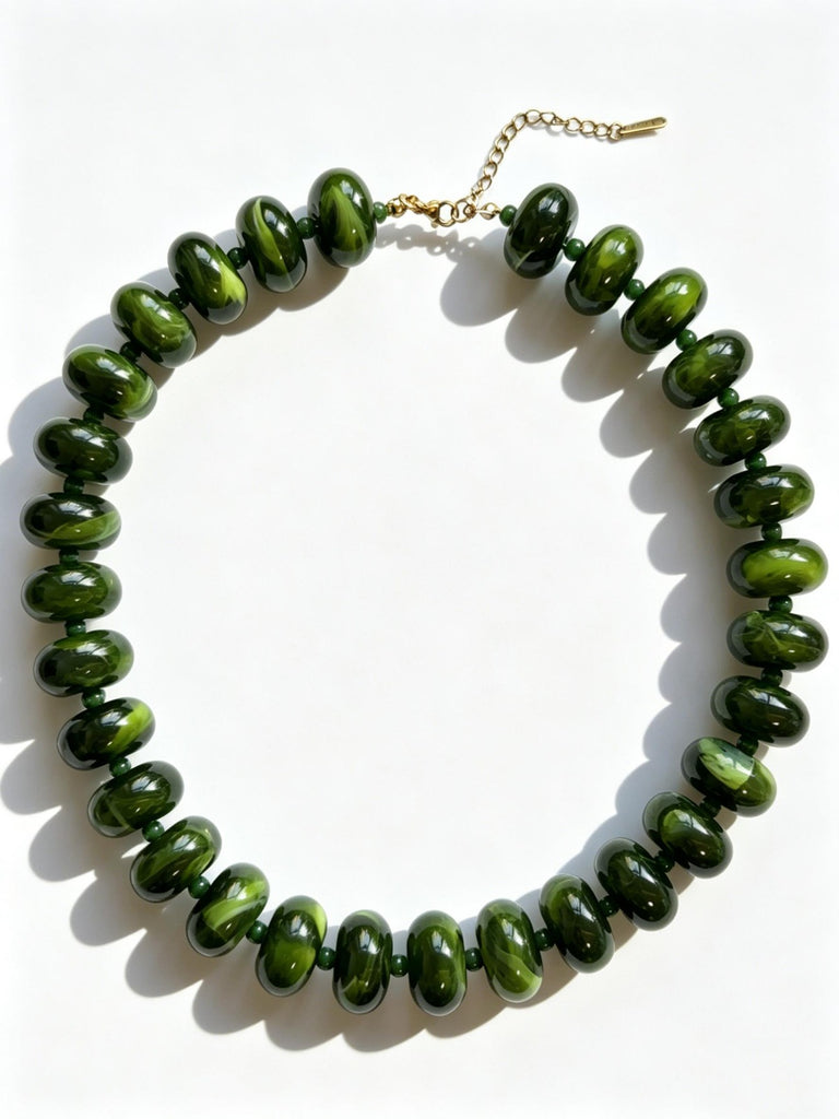 Chunky Boho Necklace- Forest Green