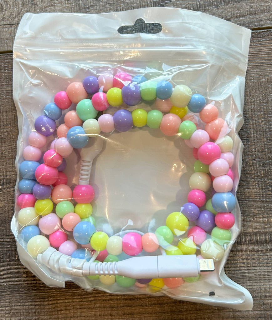 Beaded Phone Charger with Lightning & USB-C Cable: Purple and Blue