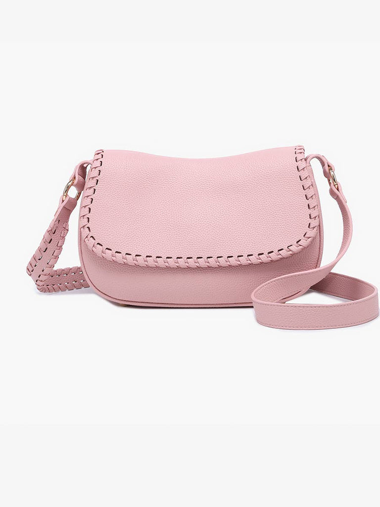 Daia Whipstitch Flapover Crossbody w/ Whipstitch Strap: Mauve