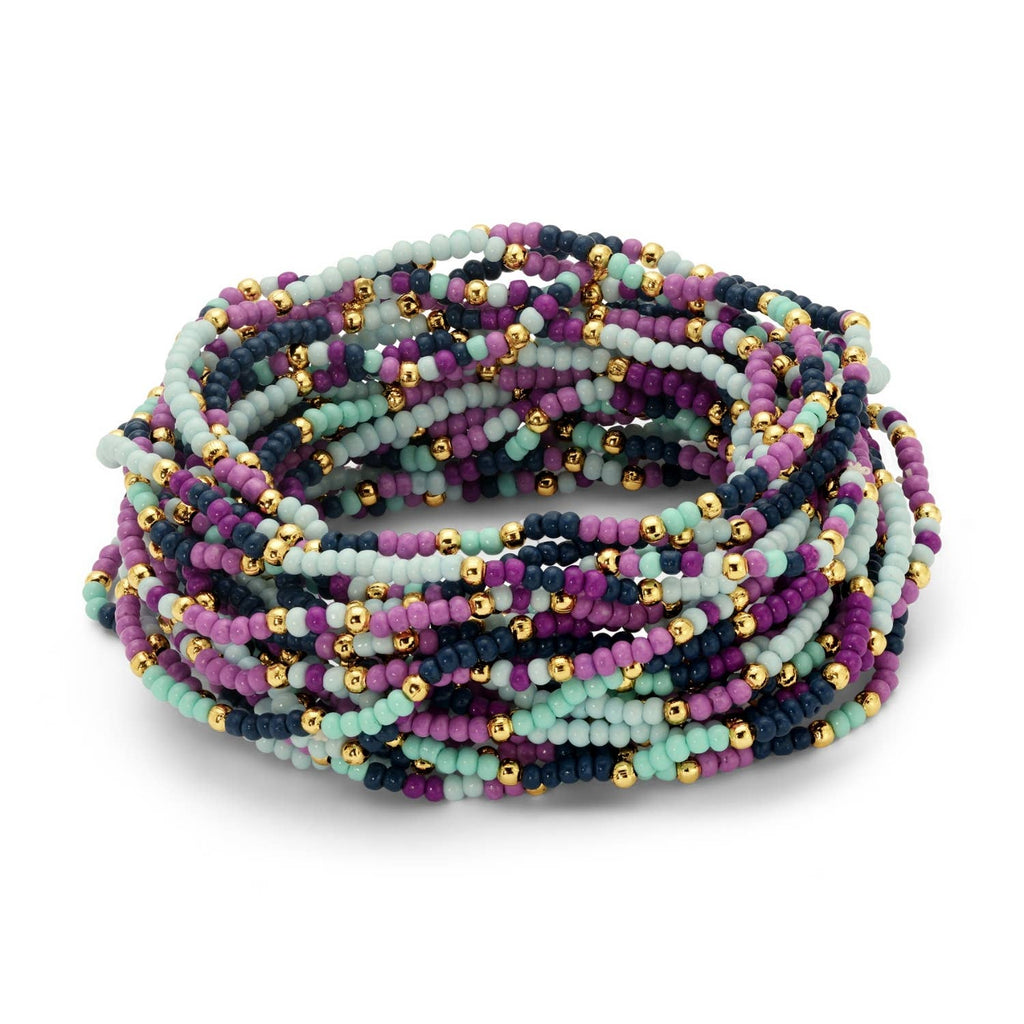 Assorted 2mm Stretch Seed Bead Bracelets: Blue/Mint/White