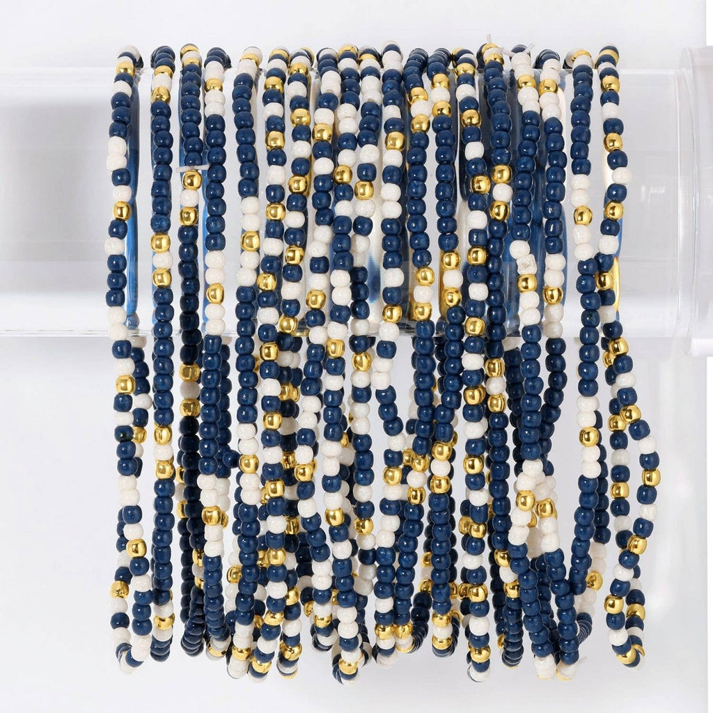 Stretch Seed Bead GAME DAY Bracelets: Blue/White