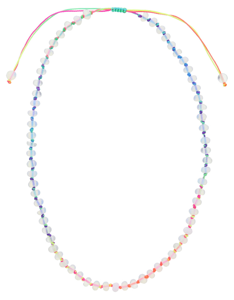 Kids Bright Rainbow Knotted Thread & Opalite Beaded Necklace