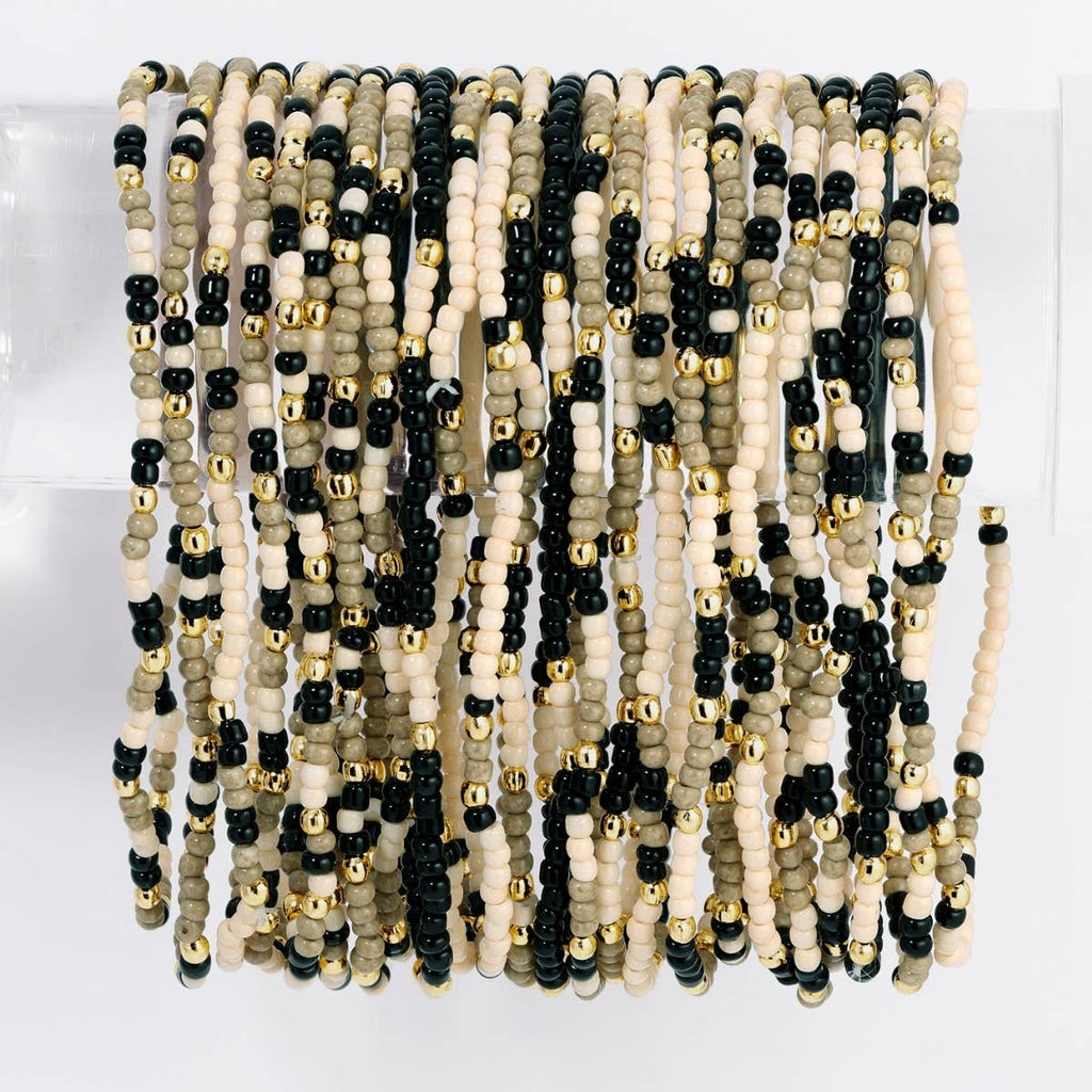 Assorted 2mm Stretch Seed Bead Bracelets: Blue/Mint/White