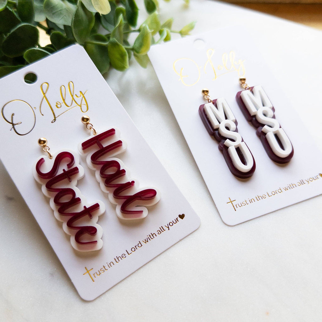 MS State Game Day Earrings | Maroon & White MSU Statement Earrings: Hail State