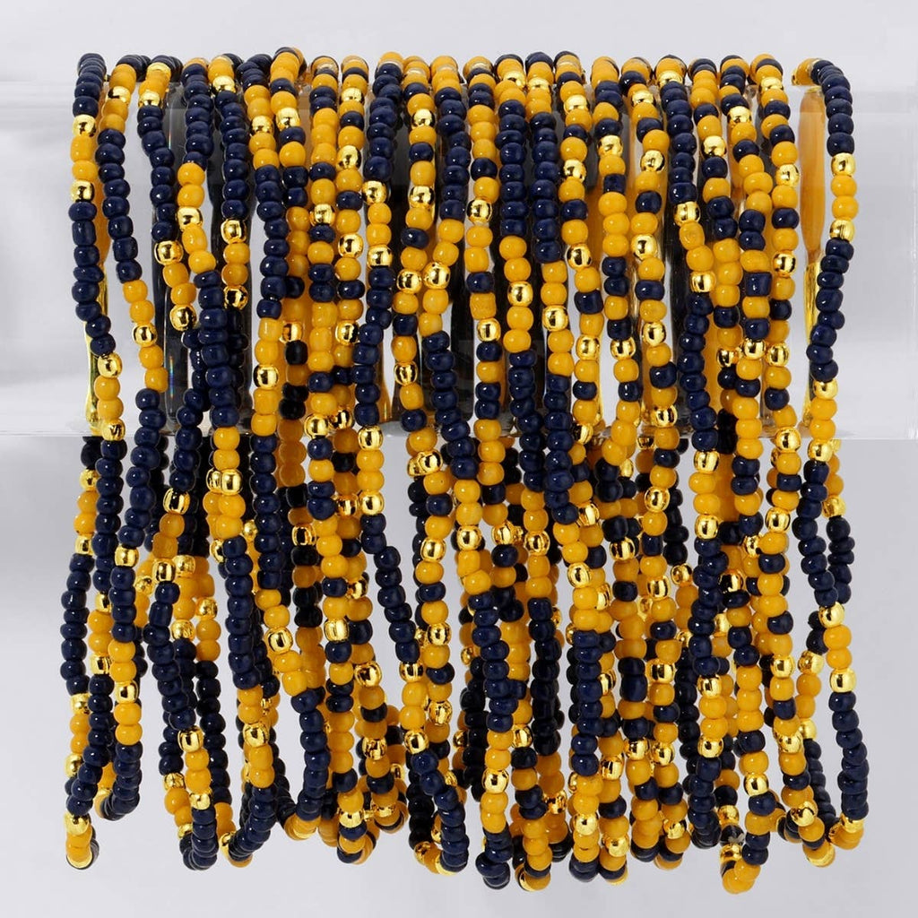 Stretch Seed Bead GAME DAY Bracelets: Navy/Light Blue/White