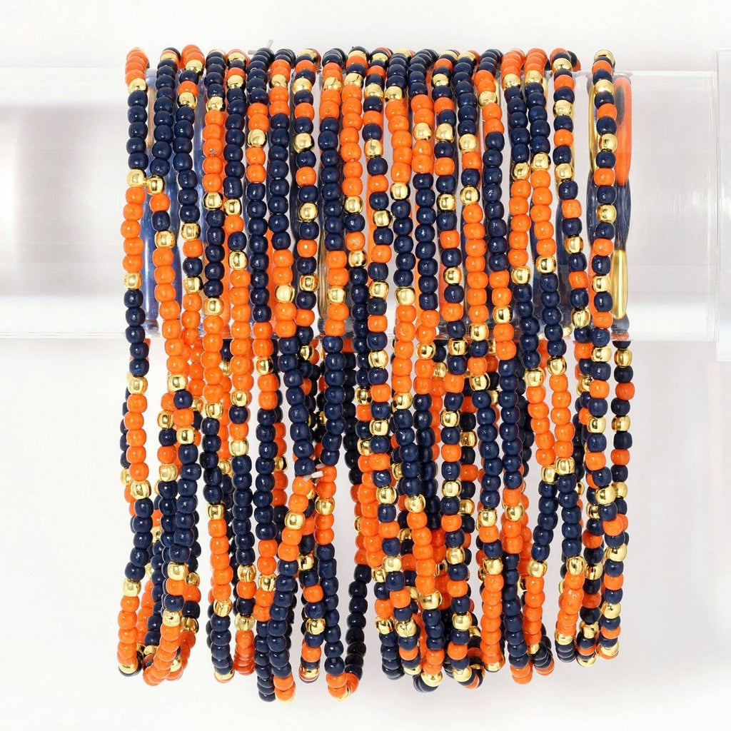 Stretch Seed Bead GAME DAY Bracelets: Navy/Light Blue/White