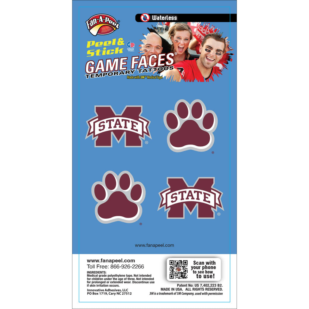Mississippi State Game Faces® Temporary Tattoos