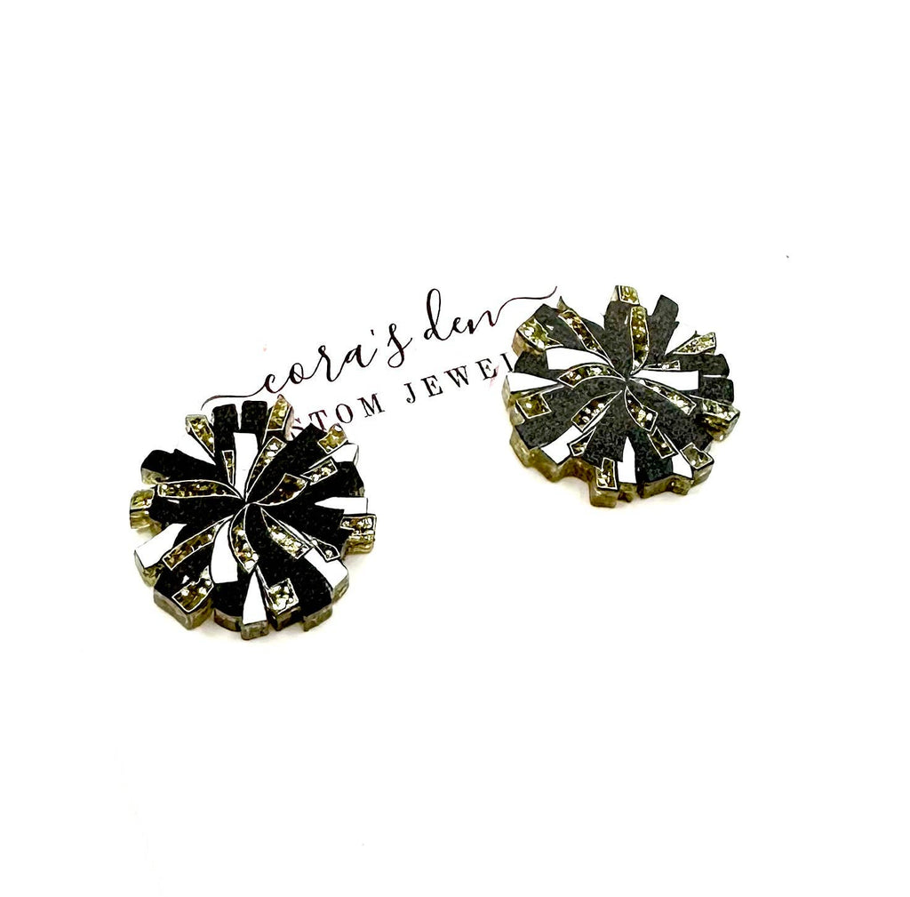 Cheer Pom Stud Earring - Gold / Black / White