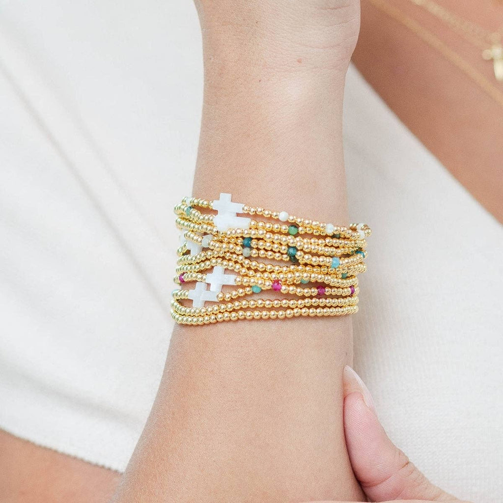 Cross Beaded Bracelet Charm Set: White