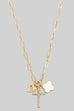 Pave Heart Cross And Shell Clover Charms Chain Necklace: GDCRM