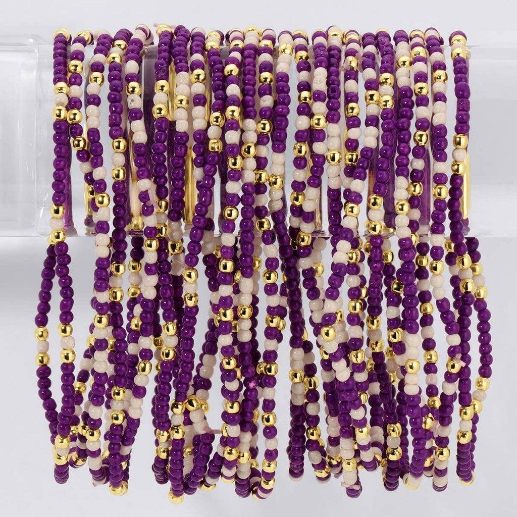 Stretch Seed Bead GAME DAY Bracelets: Blue/White