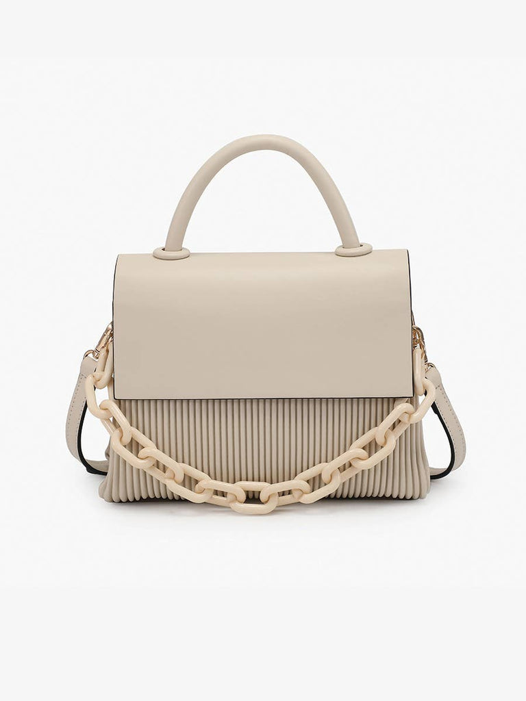 Anne Pleated Crossbody w/ Chain Accent: Off White