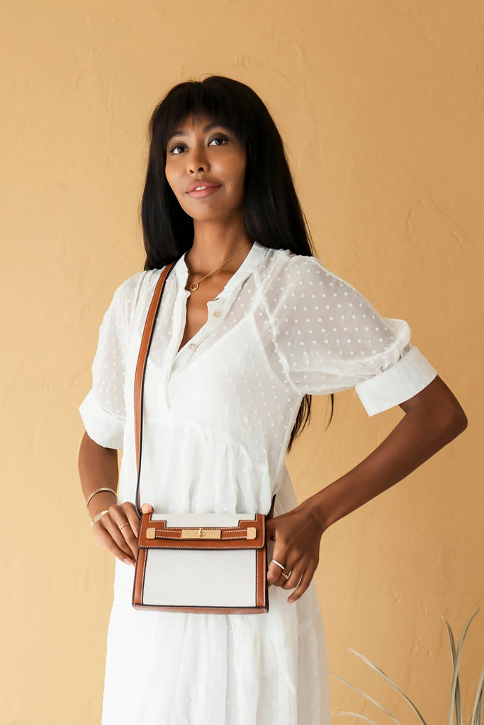 Etta Canvas Crossbody w/ Vegan Leather Accents: Blue