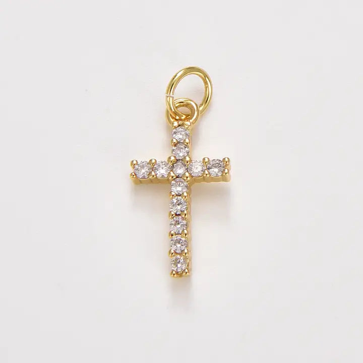 Pave Gold Rhinestone Cross Charm