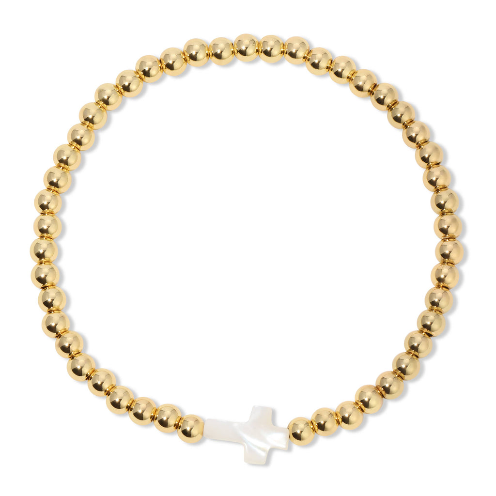 Aubrey 4mm Stretch Breaded Bracelet w/ Cross