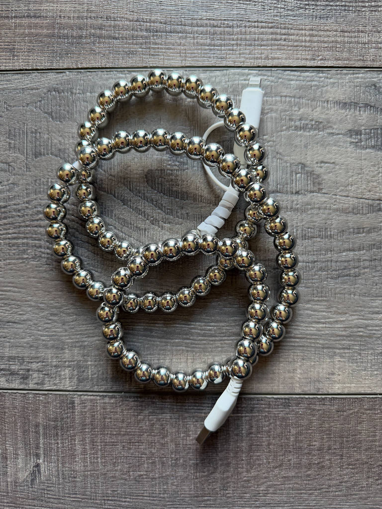 Beaded Phone Charger with Lightning & USB-C Cable: Purple and Blue