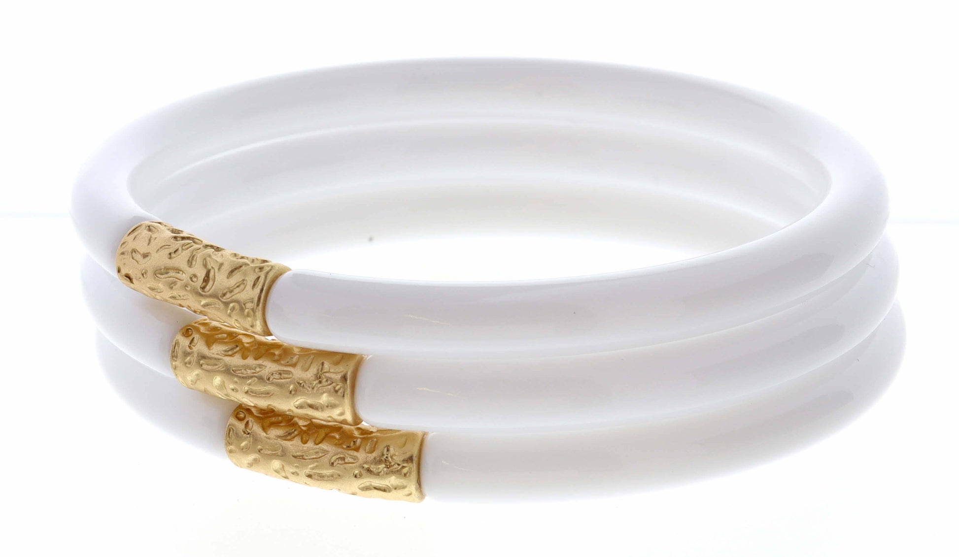 Stack of 3, White Bangles with Gold Accent Bracelet