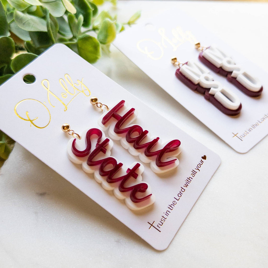 MS State Game Day Earrings | Maroon & White MSU Statement Earrings: Hail State