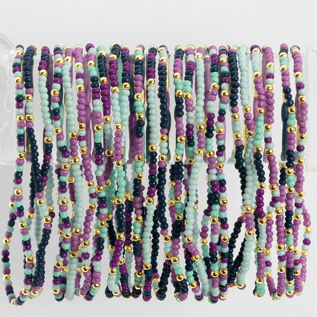 Assorted 2mm Stretch Seed Bead Bracelets: Blue/Mint/White