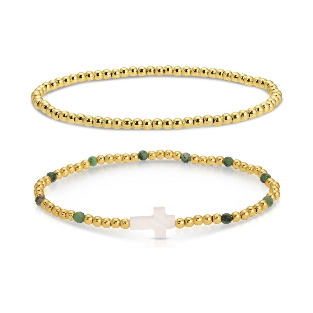 Cross Beaded Bracelet Charm Set: White