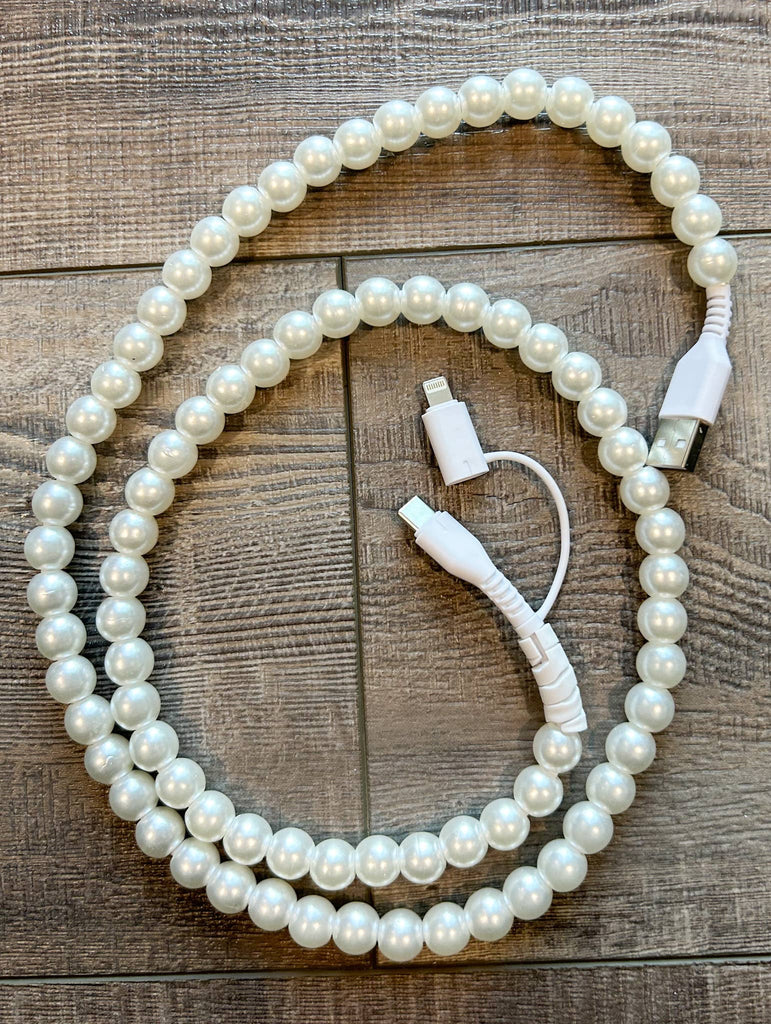 Beaded Phone Charger with Lightning & USB-C Cable: Pink and Coral