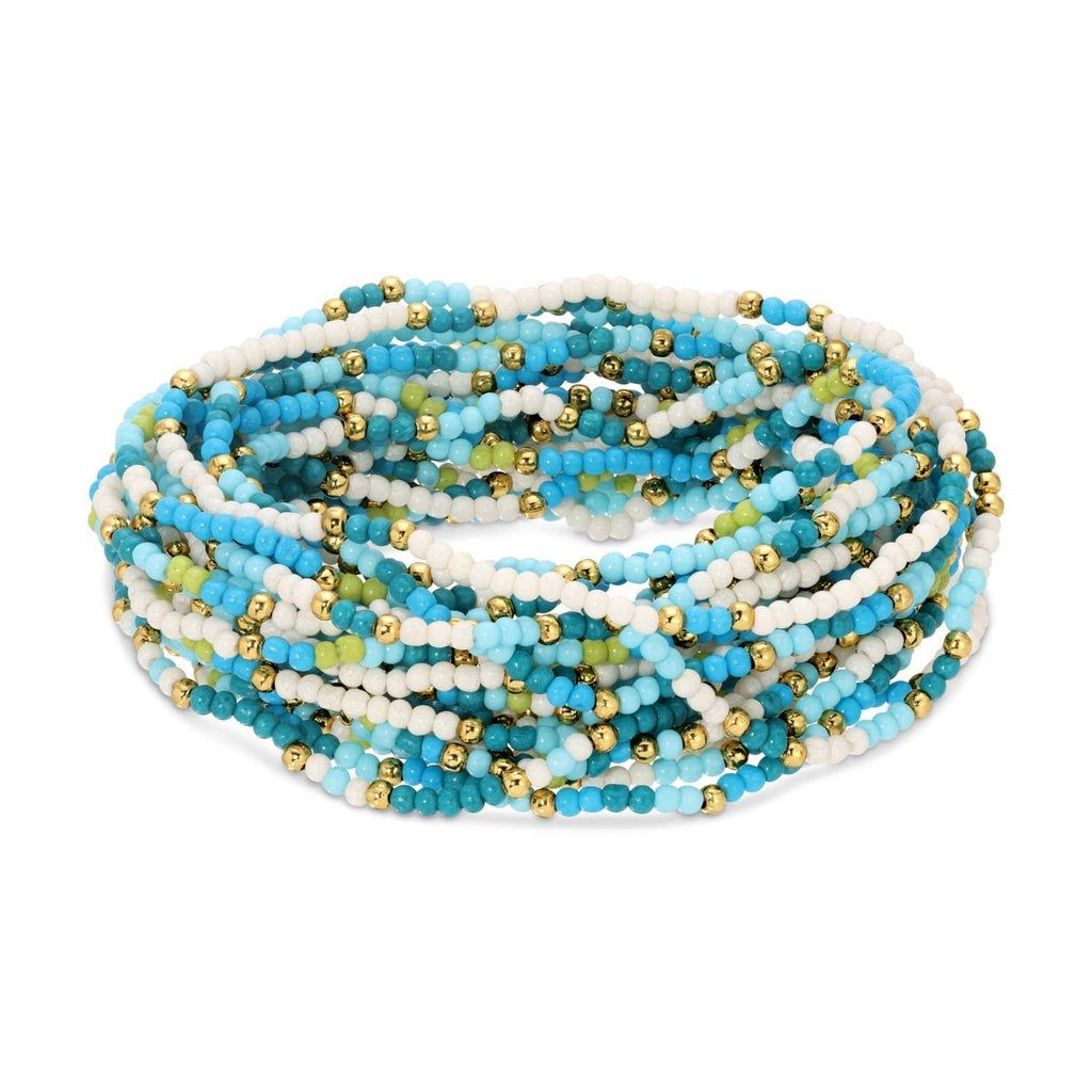 Assorted 2mm Stretch Seed Bead Bracelets: Blue/Mint/White