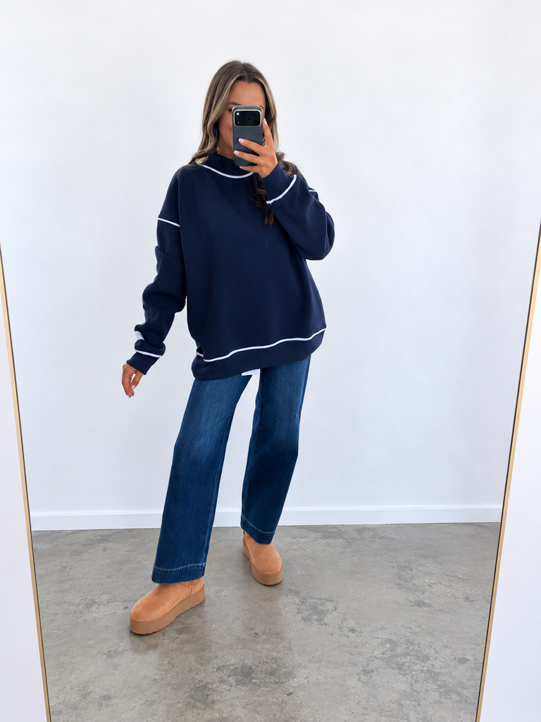 Off Duty Piped Mock Neck Sweatshirt - Ash Grey