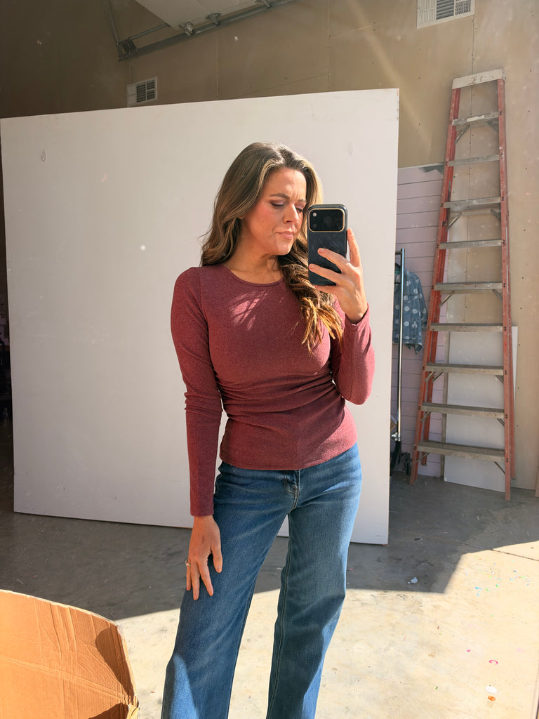 So long Sally Top- Burgundy