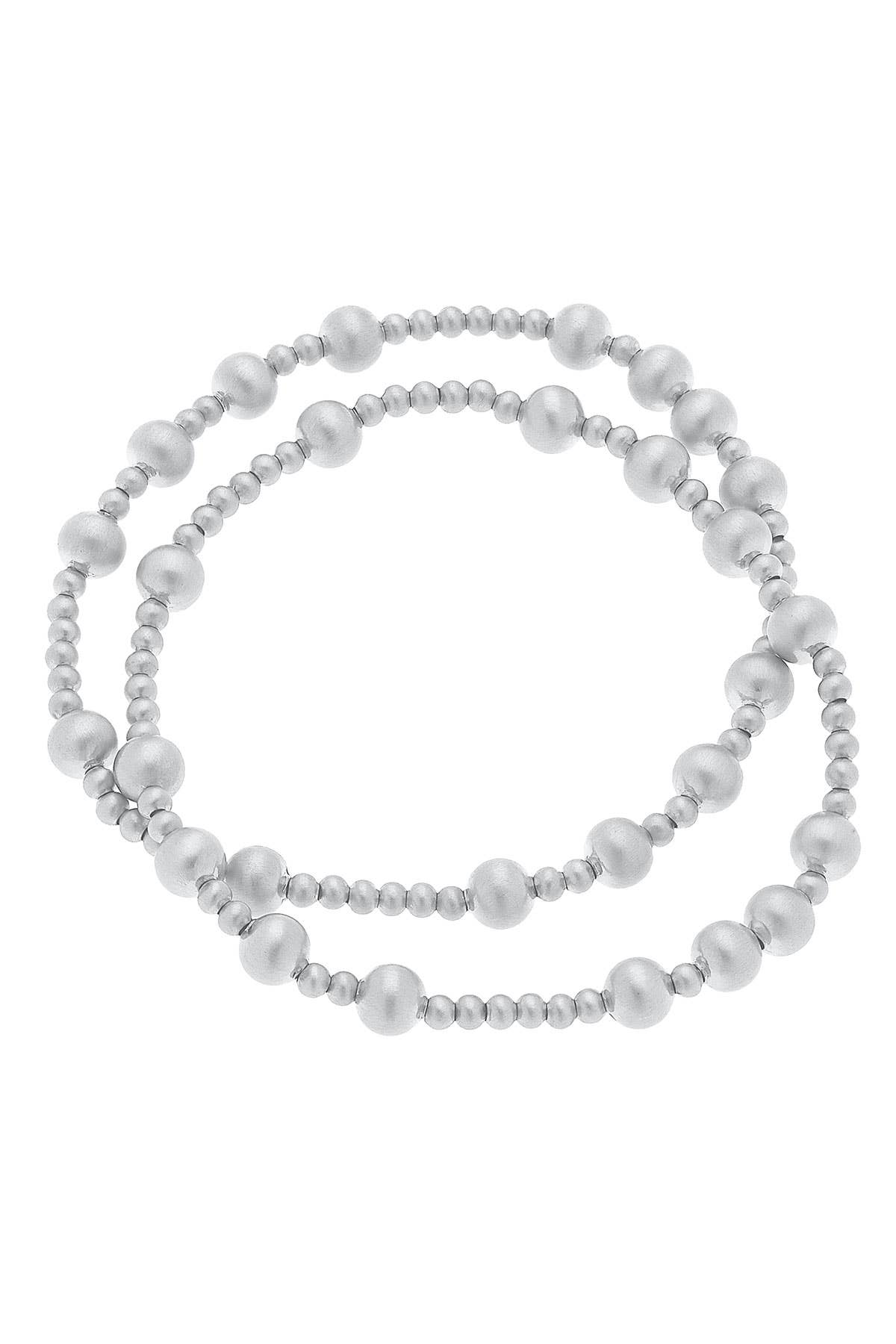 Shelby Ball Bead Stretch Bracelets (Set of 2): Satin Gold