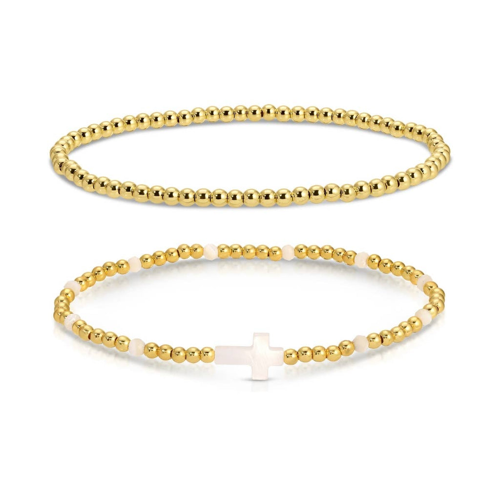 Cross Beaded Bracelet Charm Set: White