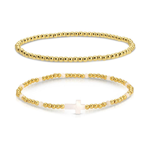 Cross Beaded Bracelet Charm Set: White