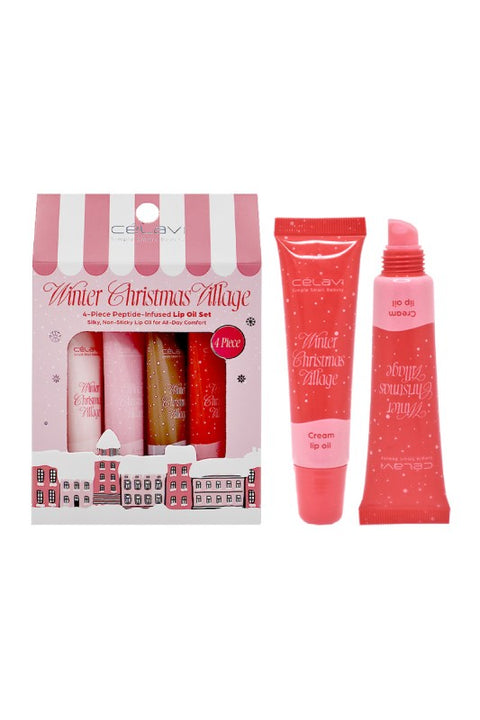 Celavi Winter Christmas Village 4pc Lip Oil Set