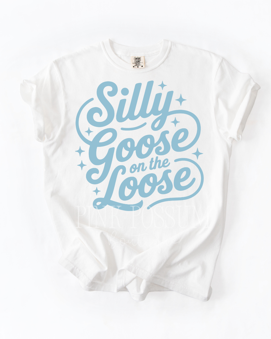 Silly Goose on the loose in blue  T-shirt - White