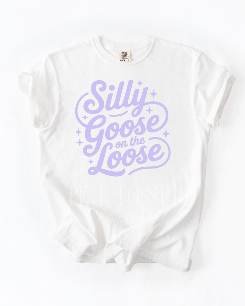 Silly Goose on the loose in Purple  T-shirt - White