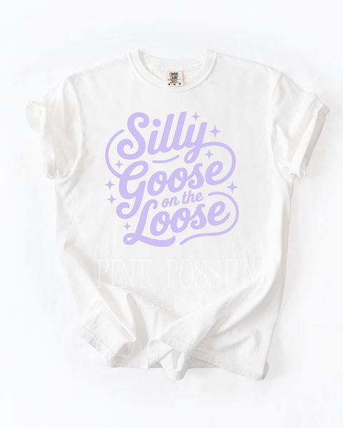 Silly Goose on the loose in Purple  T-shirt - White