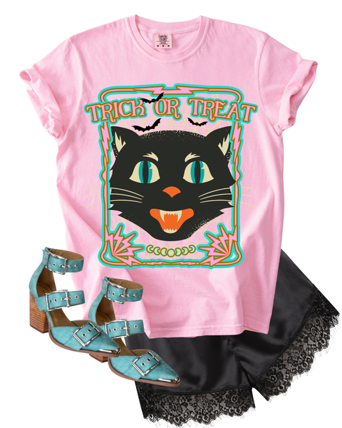 Funky Black Cat Trick or Treat Tshirt