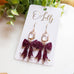 Maroon Glitter Bow & Crystal Gold Drop Earrings “Rosalie”