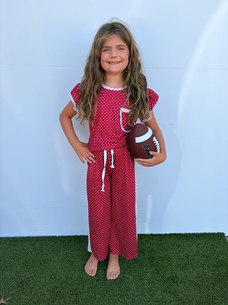 Girls Gameday Polka Dot Set - Burgundy
