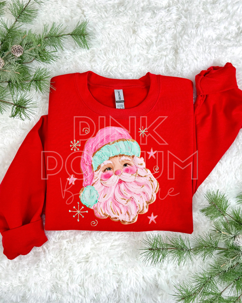 Pink Painted Santa Gildan Sweatshirt- Red